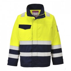 Giacca da lavoro uomo ignifuga Modaflame Hi-Vis giallo/blu alta visibilità per benzinai, pompieri - Portwest