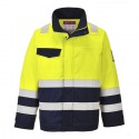 Giacca da lavoro uomo ignifuga Modaflame Hi-Vis giallo/blu alta visibilità per benzinai, pompieri - Portwest